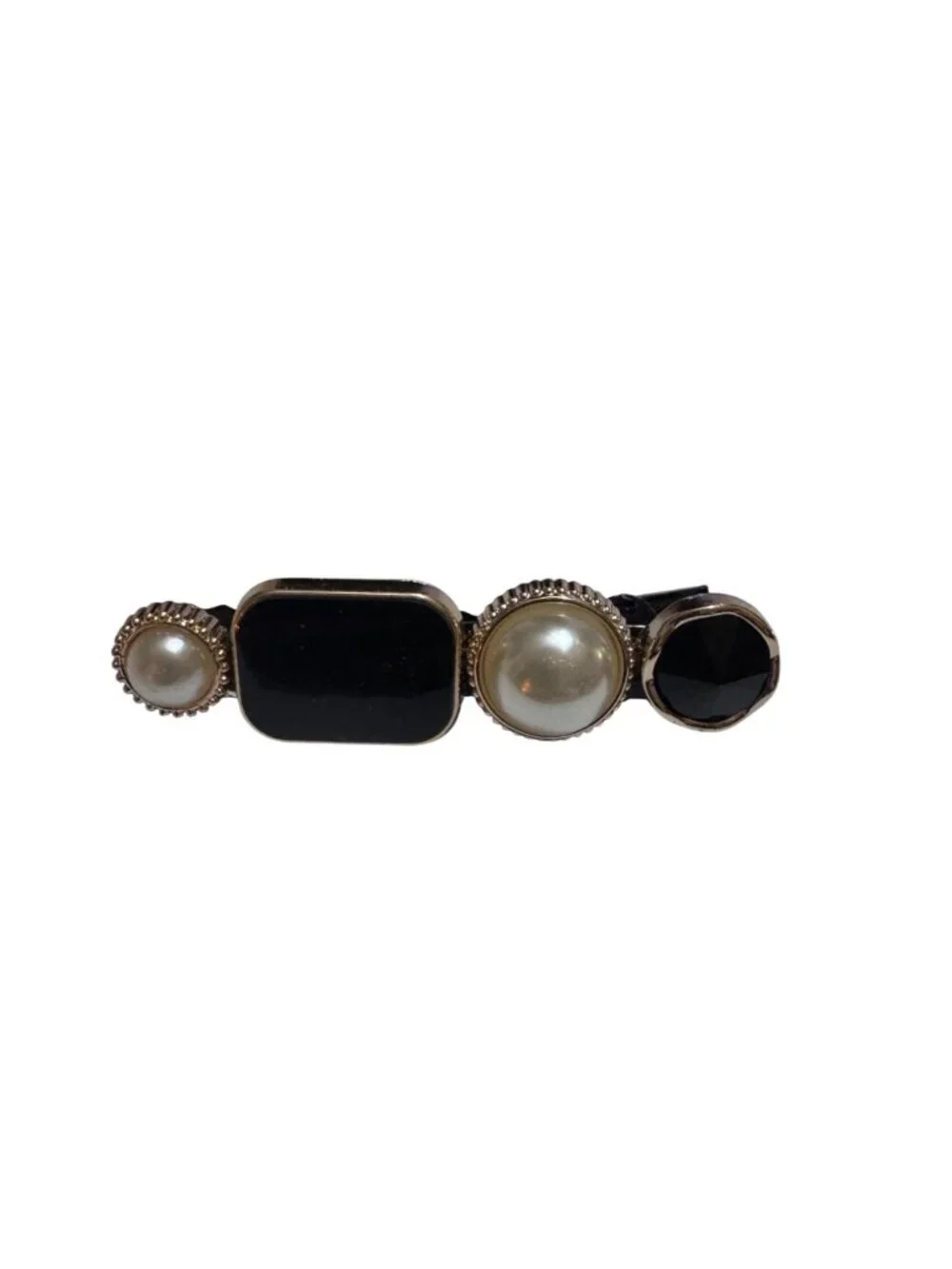 Black & Gold Hair Clip With Faux Pearls & Black Stones Womens Hair Accessory - N